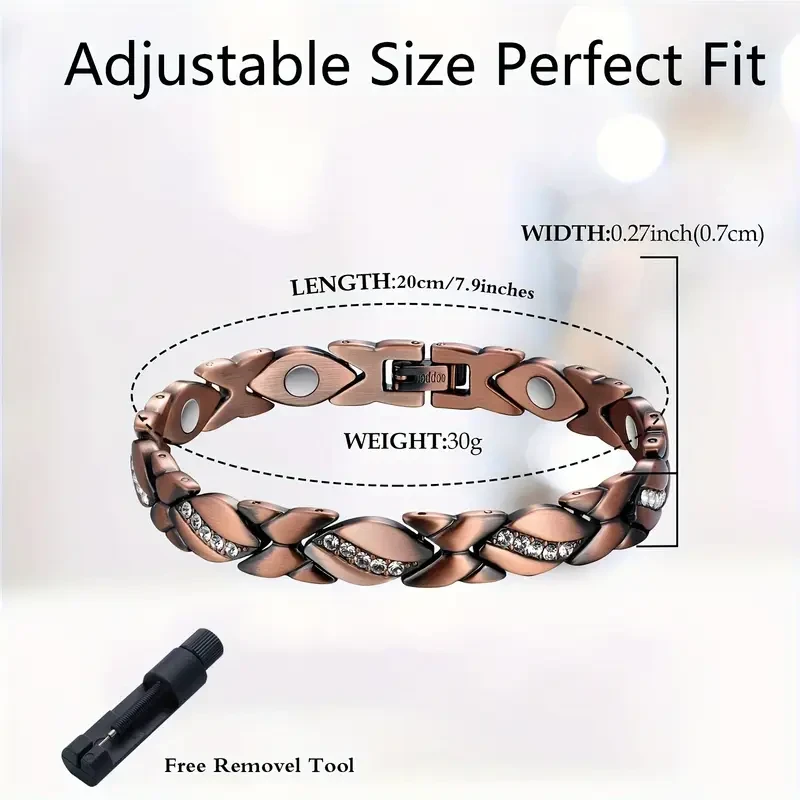 Elegant Pure Copper Bracelet for Women -  Ultra Magnetic with 3500 Gauss Magnets (Includes Sizing Tool)