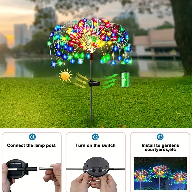 Solar Firework Lights - Adjustable 8 Lighting Modes for Yard and Festive Decor