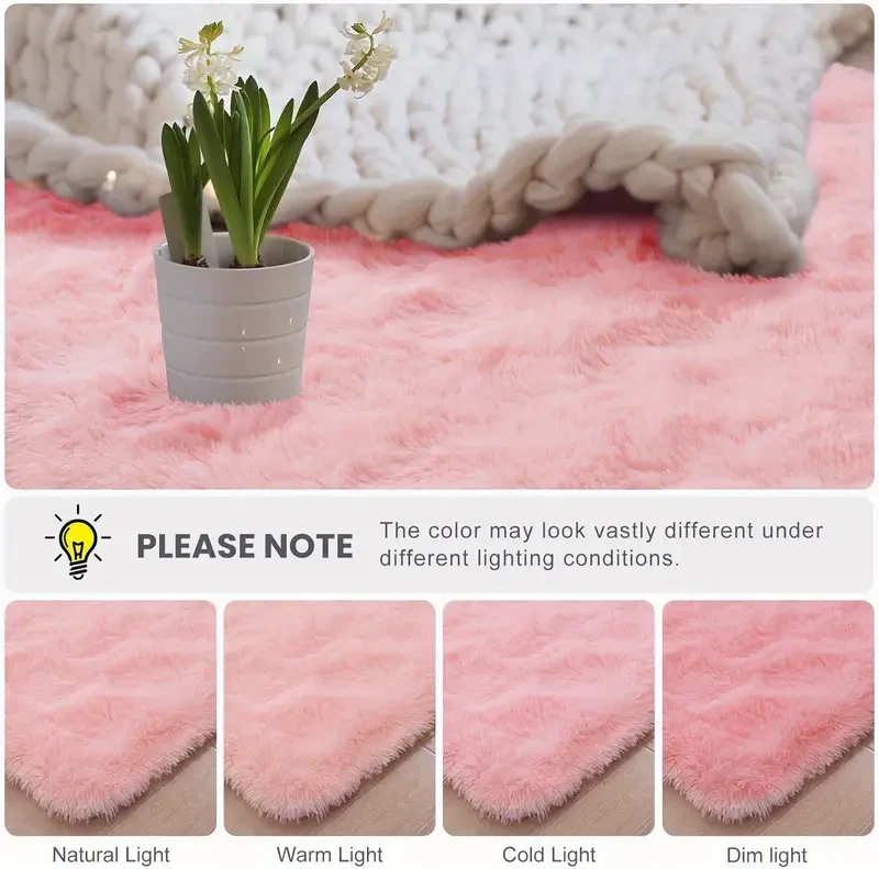 Ultra-Soft Pink Fluffy Area Rug - 600GSM, 35D Sponge Padding, Fire Retardant, Non-Woven Backing, Machine Washable - Perfect for Living Room & Bedroom Decor, Fluffy, Peach Color, Anti-slip