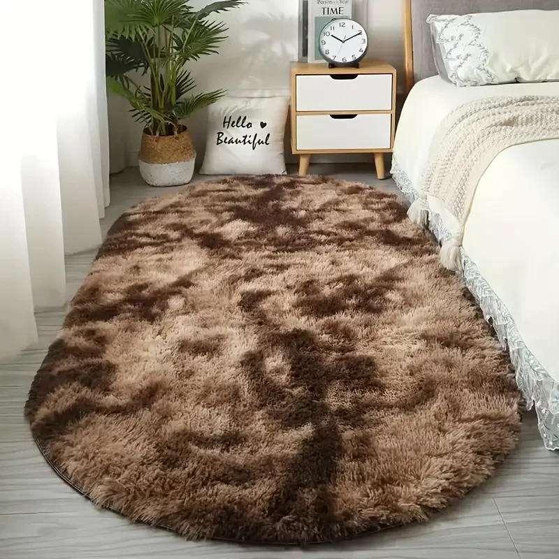 Plush Faux Fur Oval Rug - Soft, Non-Slip & Machine Washable for Living Room and Bedroom Decor, Grey