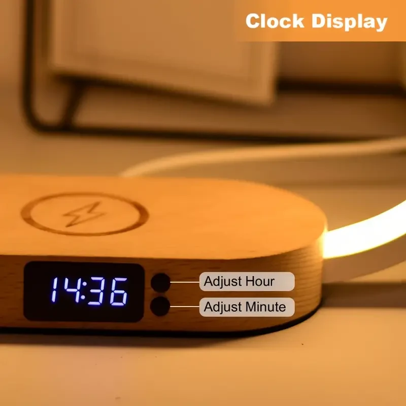 LED Desk Lamp with Wireless Charger and USB Port - Clock, Alarm, Date, Temperature Display