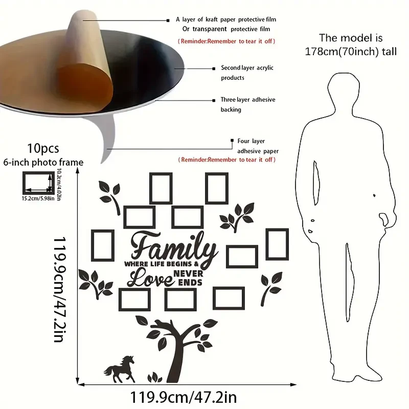 DIY Photo Frame Selfie Gallery Collage With Hanging Template And Wall Mounting Design, Home Tree