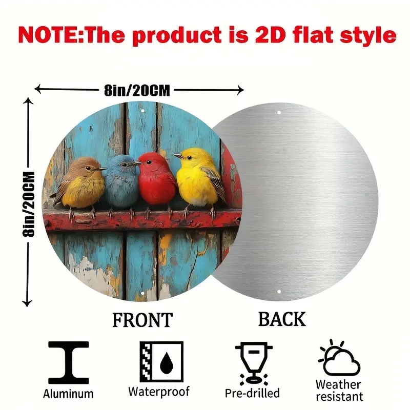 Vibrant Birds on Weathered Pipe Tin Sign - 20.32x20.32 cm