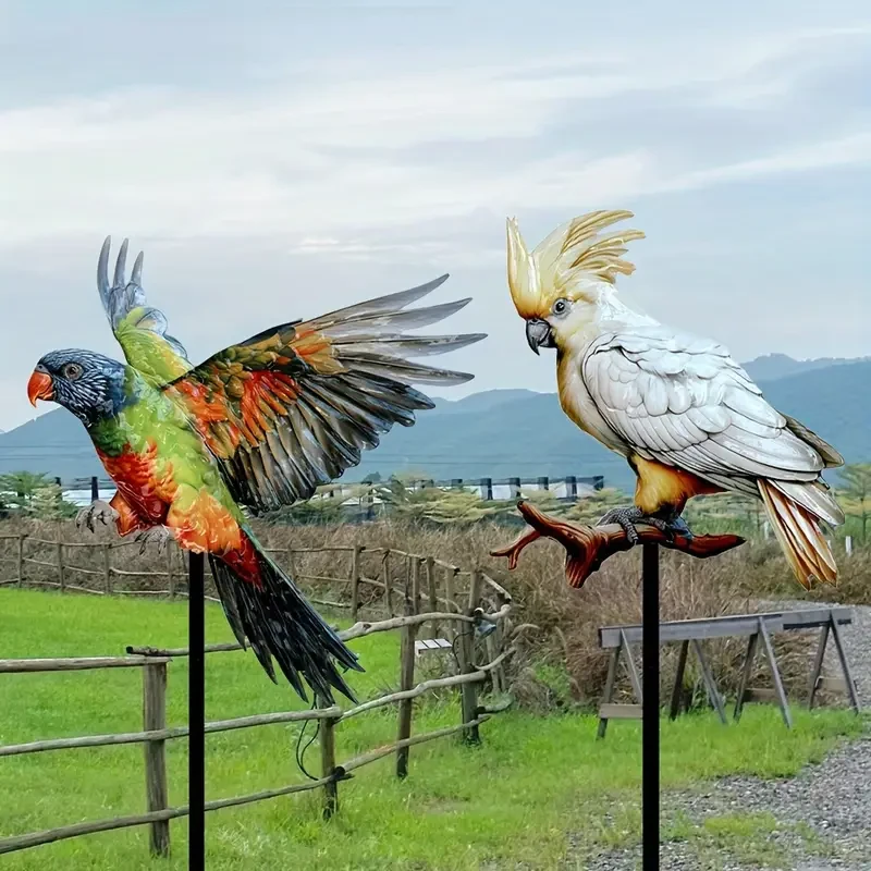 2pcs Set of Metal Parrot Garden Stakes - Durable Outdoor Yard Decor for Patio & Lawn, Perfect for Any Holiday Gift, No Power Needed, Featherless Design