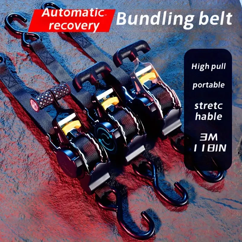 HOTU Heavy-Duty Cargo Straps 2/4pcs - Extendable, Non-Slip Grip, Stainless Steel Ratchet for Secure Vehicle Towing & Recovery