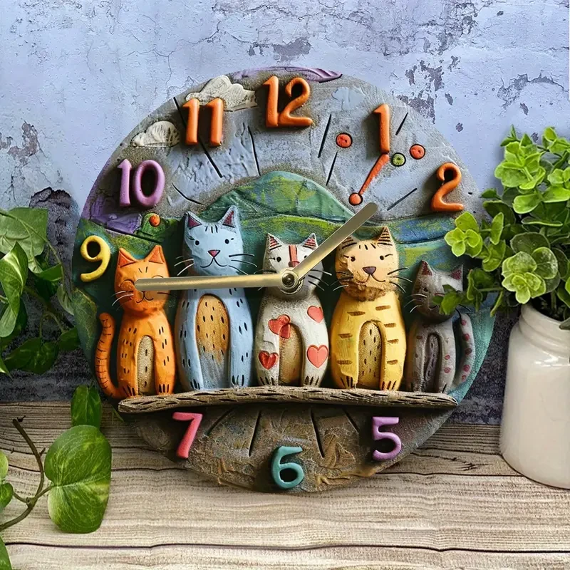 Decorative 2D 8 Inch Whimsical Adorable Cats Quartz Wall Clock -  Perfect Gift for Cat Lovers