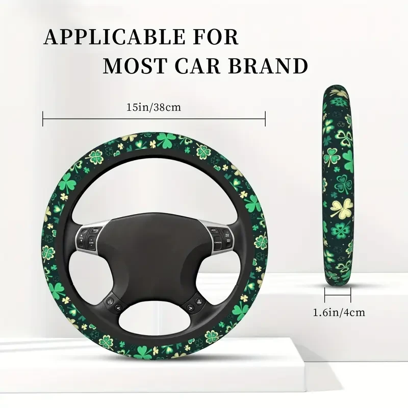 15-Inch Green Clover Steering Wheel Cover - Neoprene, No Inner Ring, Perfect for Cars & SUVs