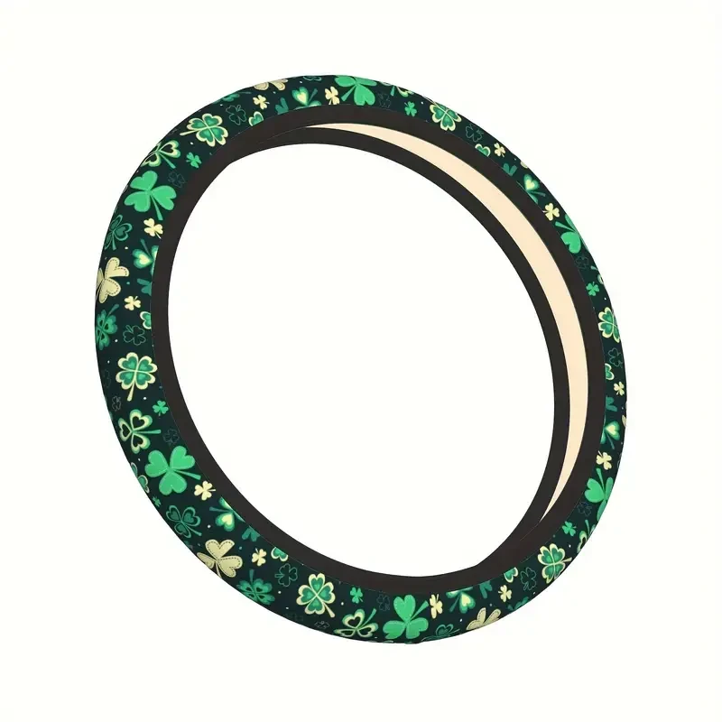 15-Inch Green Clover Steering Wheel Cover - Neoprene, No Inner Ring, Perfect for Cars & SUVs