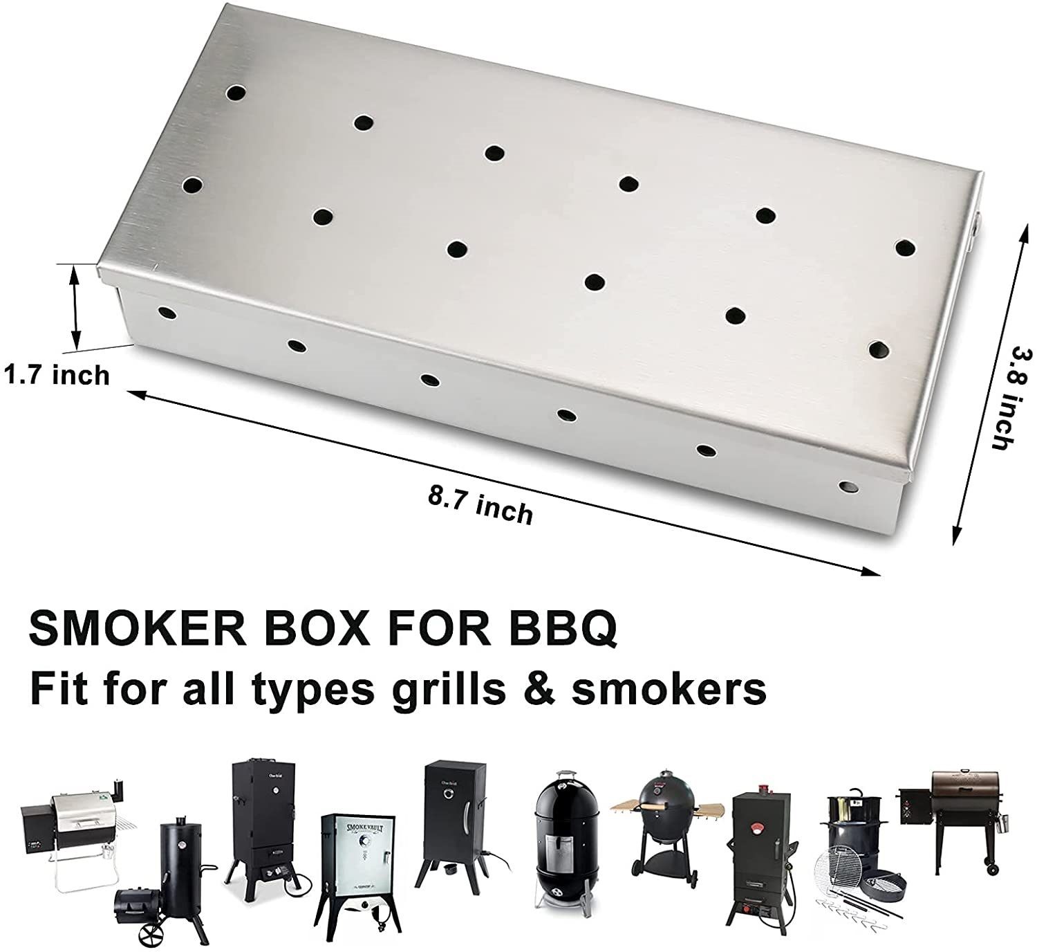 Stainless Steel Smoker Box for Wood Chips BBQ Grilling Top Meat Smoker Box
