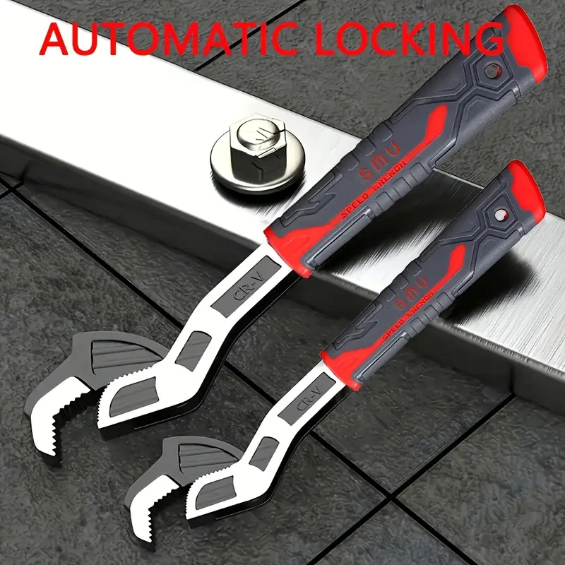 Versatile Quick-Release Wrench with Precision Teeth - Multi-Size Self-Locking, Dual-Color Grip for Pipes, Screws & More - Ideal for Air Conditioner, Car & Home Repairs