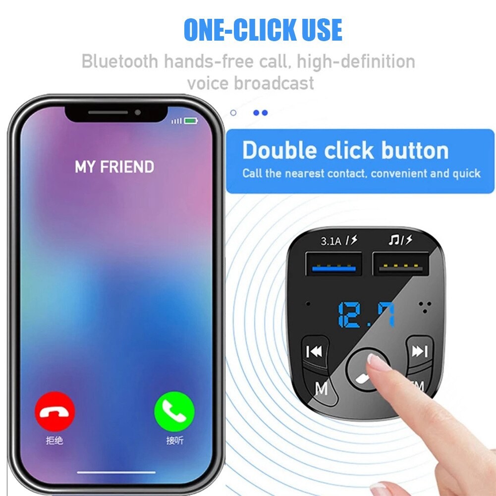 Car MP3 Player with Dual USB Fast Charger and FM Bluetooth Receiver