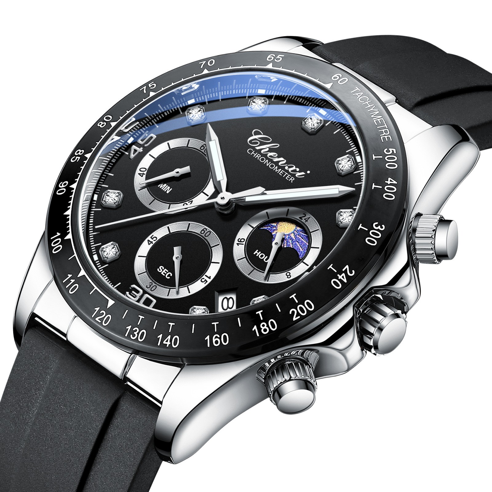 Multi-functional Silicone Band Watch Men's Three Eyes And Six Needles