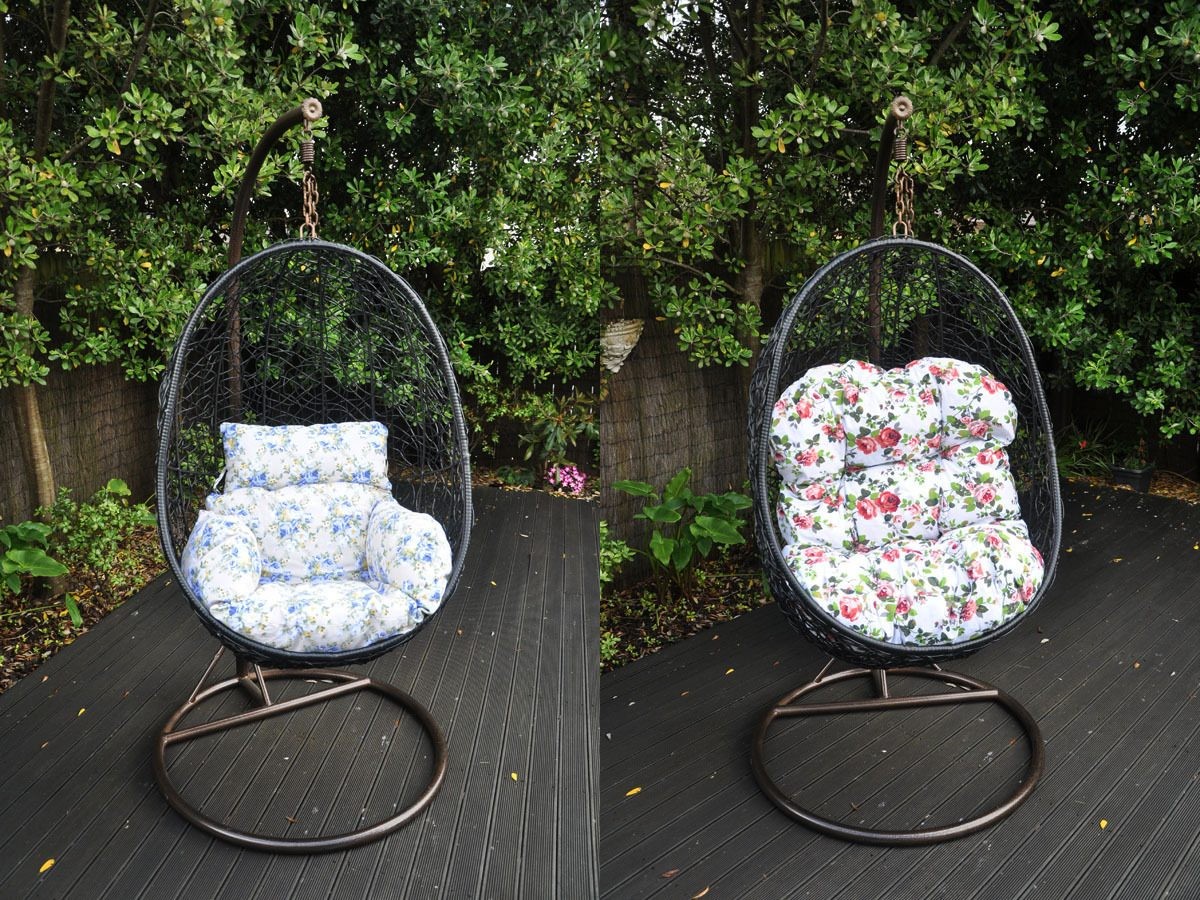 Hanging PE Rattan Swing Patio Garden Chair Weave Egg Cushion - Black