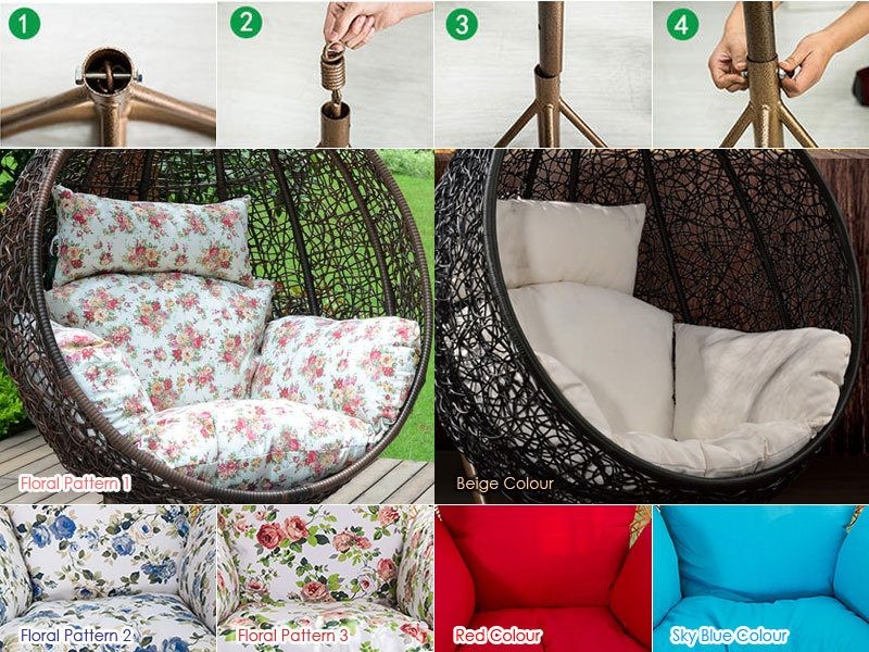 Hanging PE Rattan Swing Patio Garden Chair Weave Egg Cushion - Black