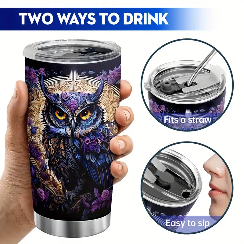 Owl Painting 20oz Tumbler - Vacuum Insulated Travel Mug with Lid