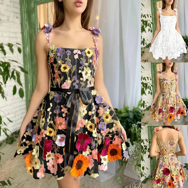 Three-dimensional Flower Embroidery Dress For Women