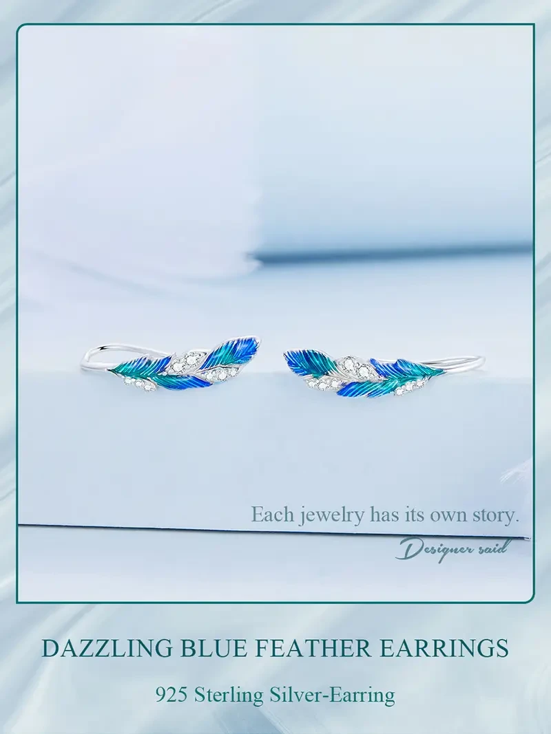 Sterling Silver Exquisite Feather Dangle Earrings - Elegant, Delicate, Cute Style, Hypoallergenic, Nickel-Free