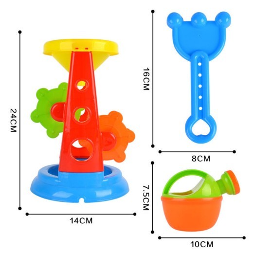 Large Beach Bucket With Hourglass 7-piece Toy