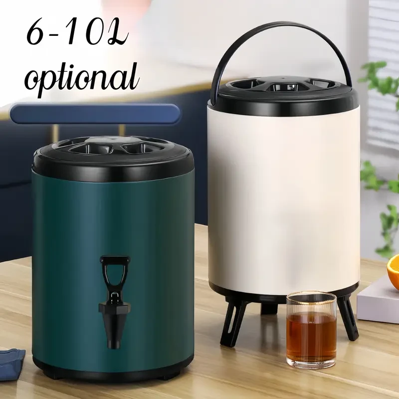 6-10L Stainless Steel Insulated Beverage Dispenser with Faucet, Double-Walled Milk Tea Coffee Juice Cooler, Home Party Use, Kitchen and Restaurant Equipment, Bar Tools, Ice Bucket
