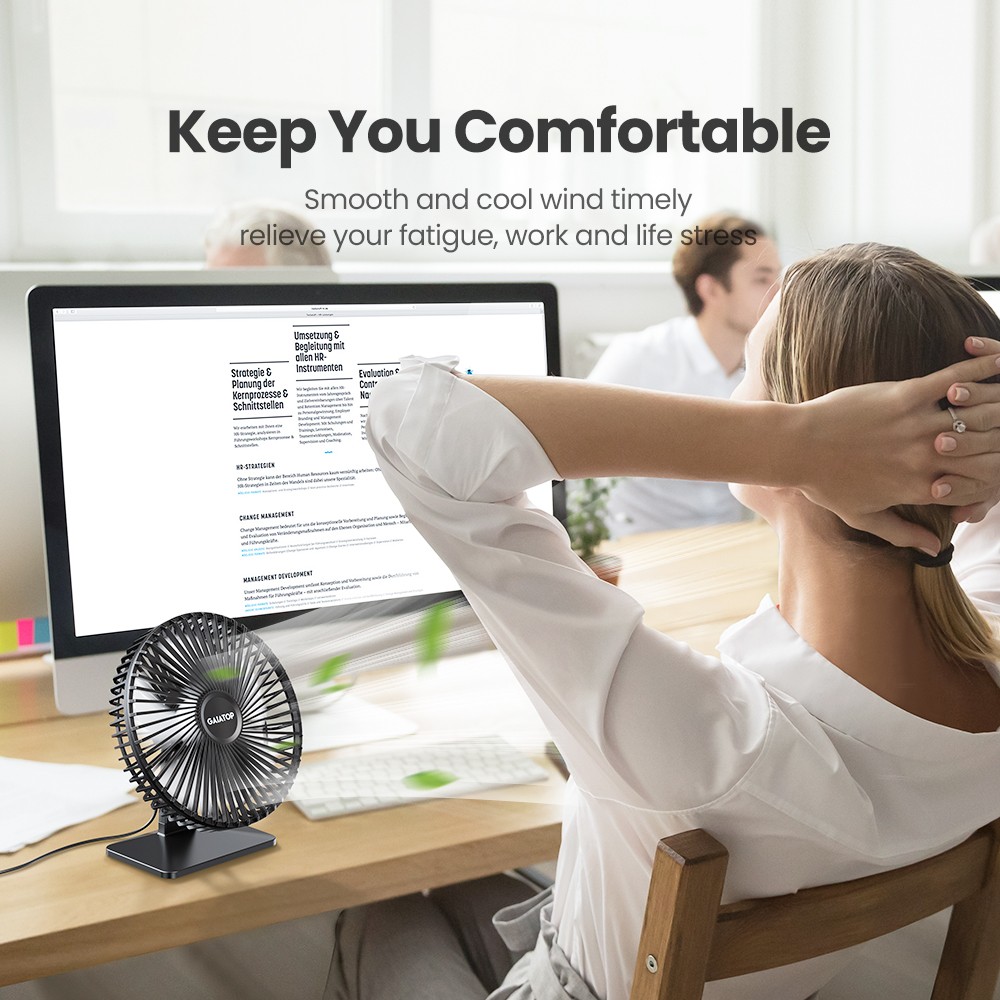 GAIATOP Desk Fan  Portable USB Fan with 4 Speeds and Ultra-Quiet Cooling