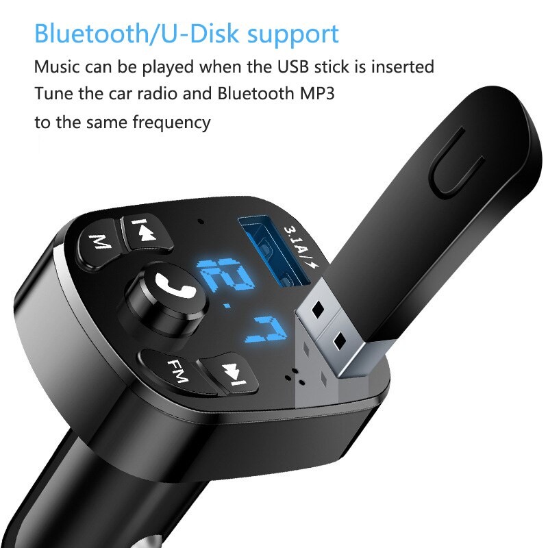 Car MP3 Player  Bluetooth 5.0 FM Transmitter with Dual USB Fast Charger and Hands-Free Calling