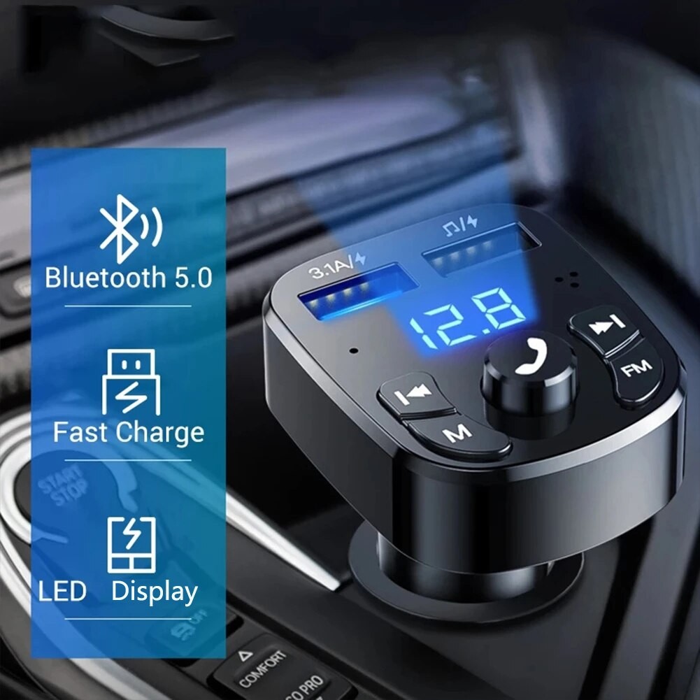 Car MP3 Player  Bluetooth 5.0 FM Transmitter with Dual USB Fast Charger and Hands-Free Calling