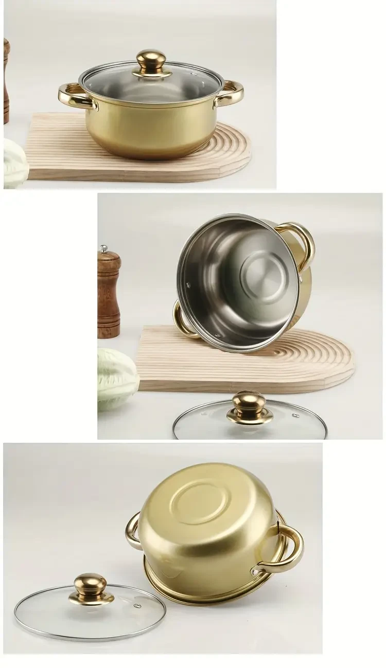 10pcs Colorful Stainless Steel Cookware Set with Anti-Scald Handles & Glass Lids - Perfect for Soups, Milk, Noodles & Porridge, SENBOWE