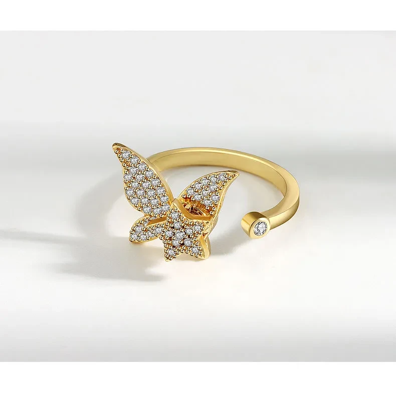 Golden Butterfly Spinning Ring Female
