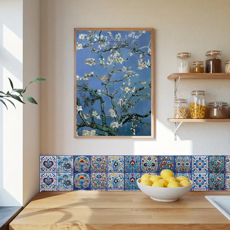 20pcs Elegant Blue & White Turkish Tile Stickers  Ocean-Inspired Design for Kitchens & Bathrooms