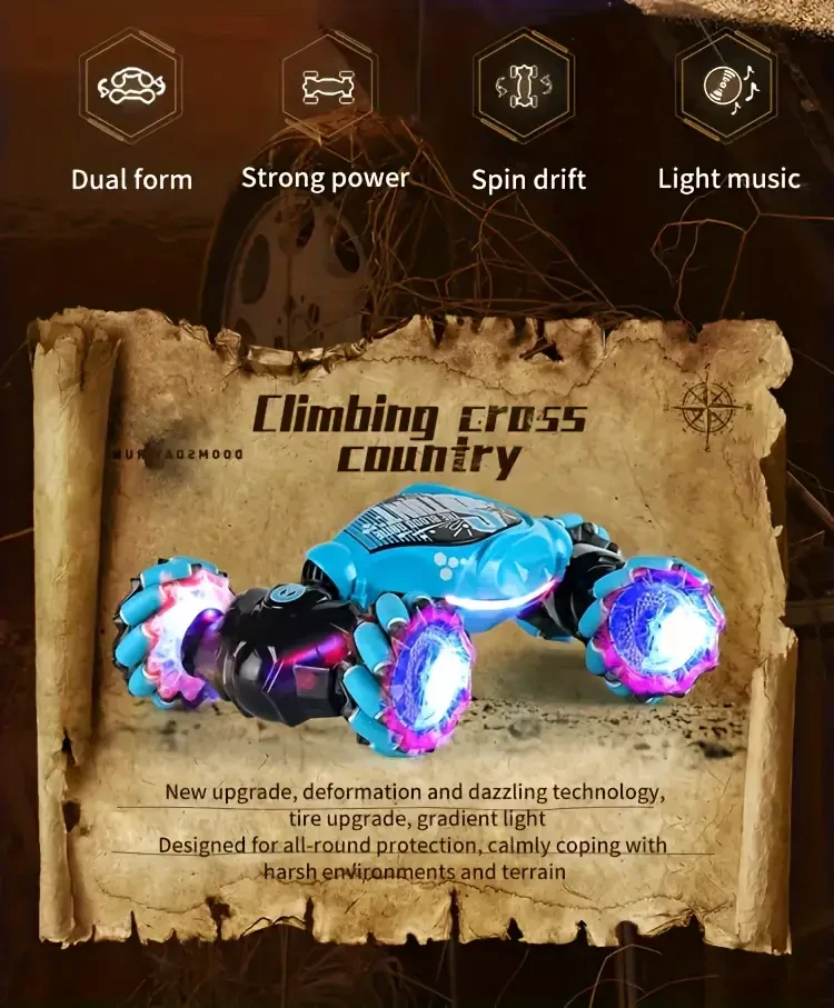 TurboDrift 4WD Gesture Controlled RC Car Dual-Side Rotating Off-Road Vehicle with LED Lights & Music