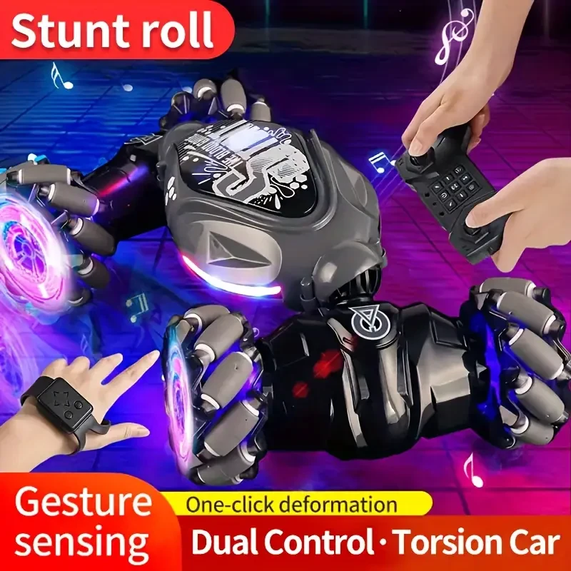 TurboDrift 4WD Gesture Controlled RC Car Dual-Side Rotating Off-Road Vehicle with LED Lights & Music