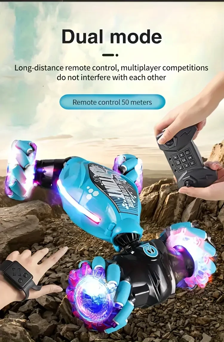 TurboDrift 4WD Gesture Controlled RC Car Dual-Side Rotating Off-Road Vehicle with LED Lights & Music