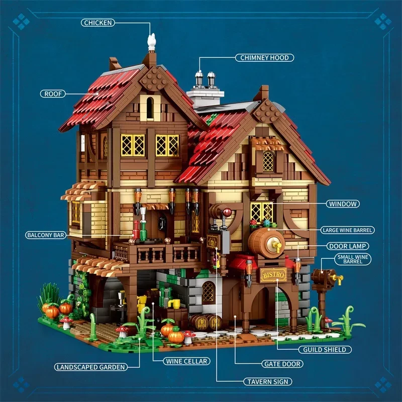 Medieval Pub Model Decoration Toys Puzzle Assembled Building Blocks