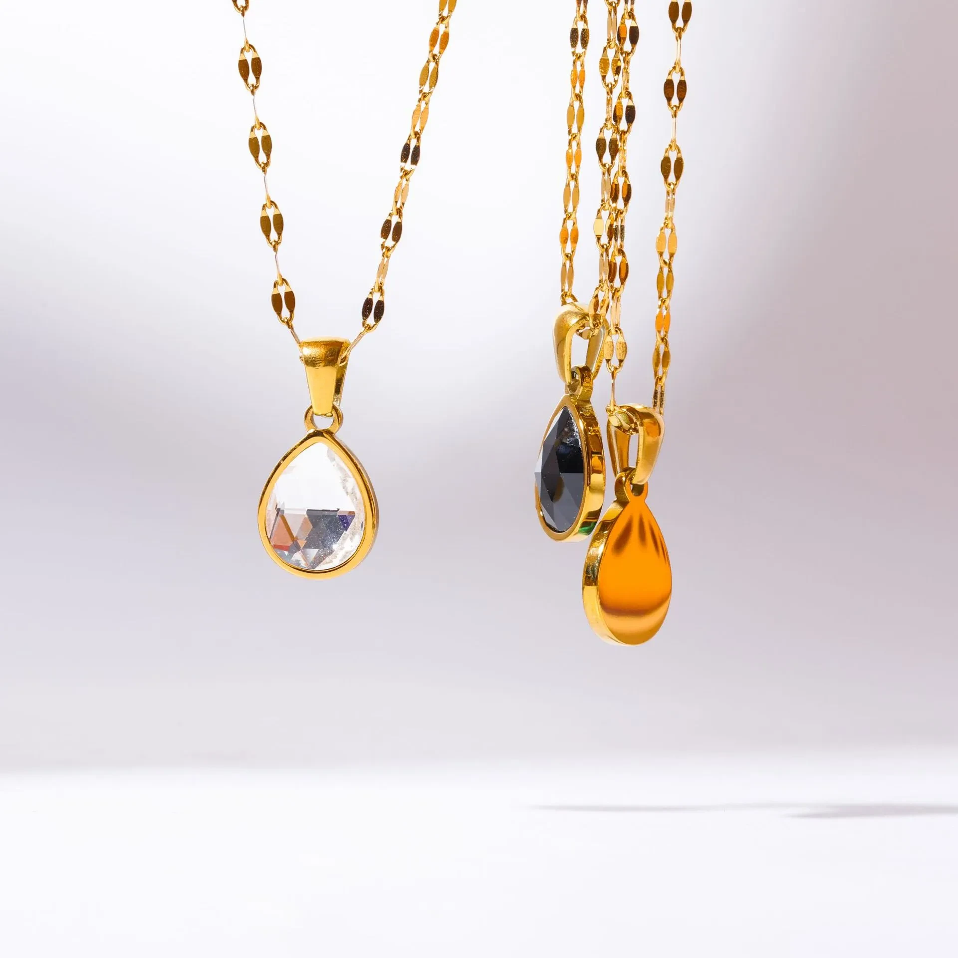 Cross-border Malachite Necklace Titanium Steel Water Drop Pendant Zircon Natural Stone Clavicle Chain Gold Plated Color Ornament