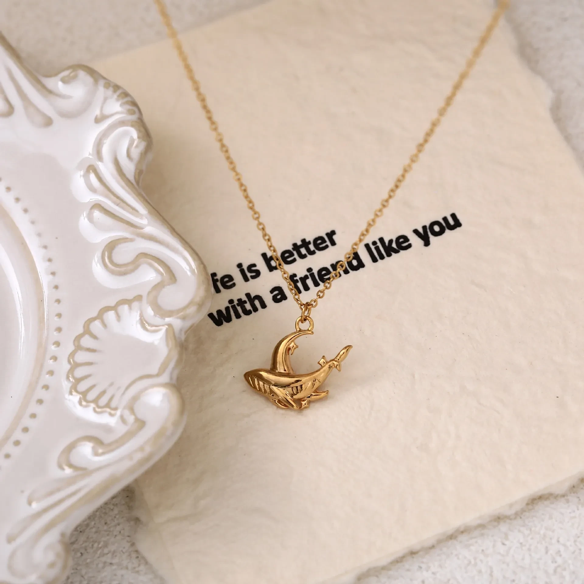 Stainless Steel Fashion Sun Moon Whale Necklace