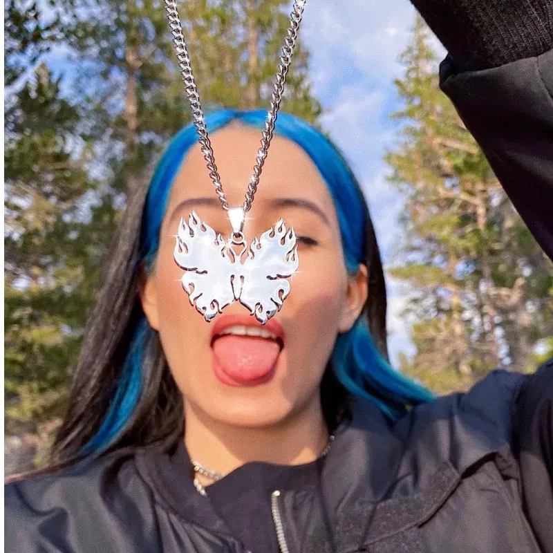 Titanium Steel Niche Hip Hop Hollow Tribal Butterfly Necklace Y2g Millennium Clavicle Chain