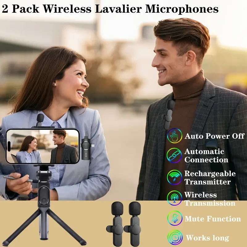 Wireless Tie Clip Microphone - Dual Windproof Sleeves and Multiple Plugs