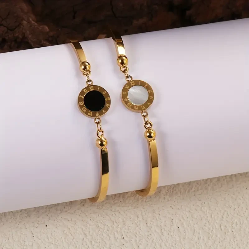 Fashion Classic Black Shell Bracelet  Gold-Plated Stainless Steel Womens Jewelry