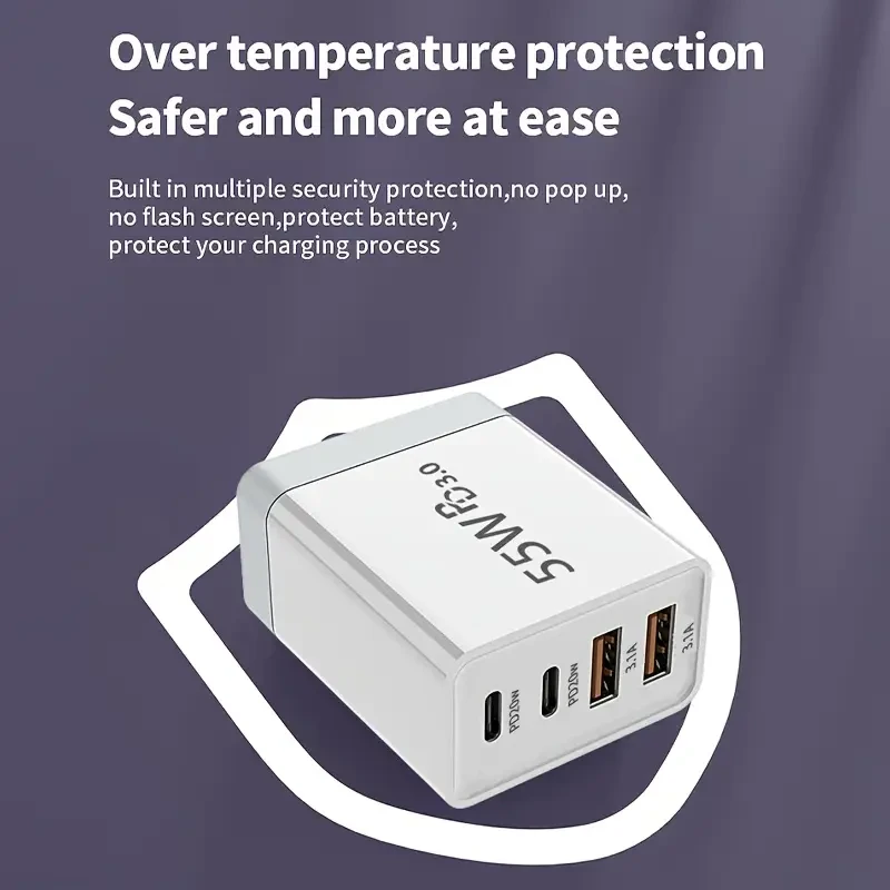 55W 4-Port Fast Charging GaN Power Adapter