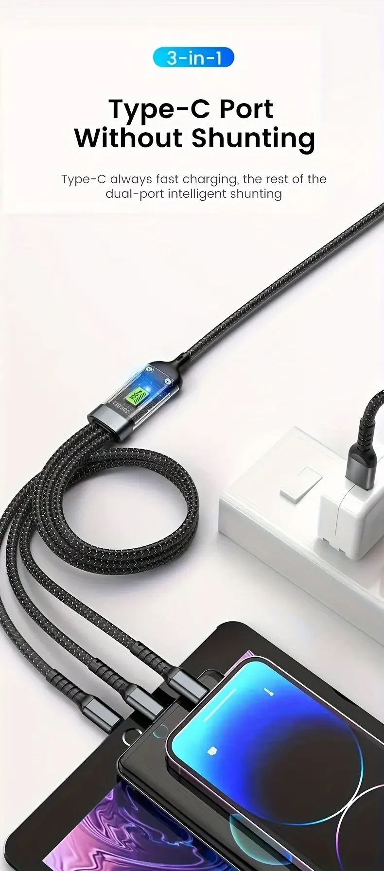OLISHEN 100W 3-in-1 Fast Charging Cable
