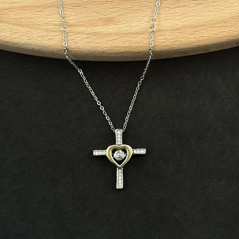 Cross Pendant Necklace Two-color Love