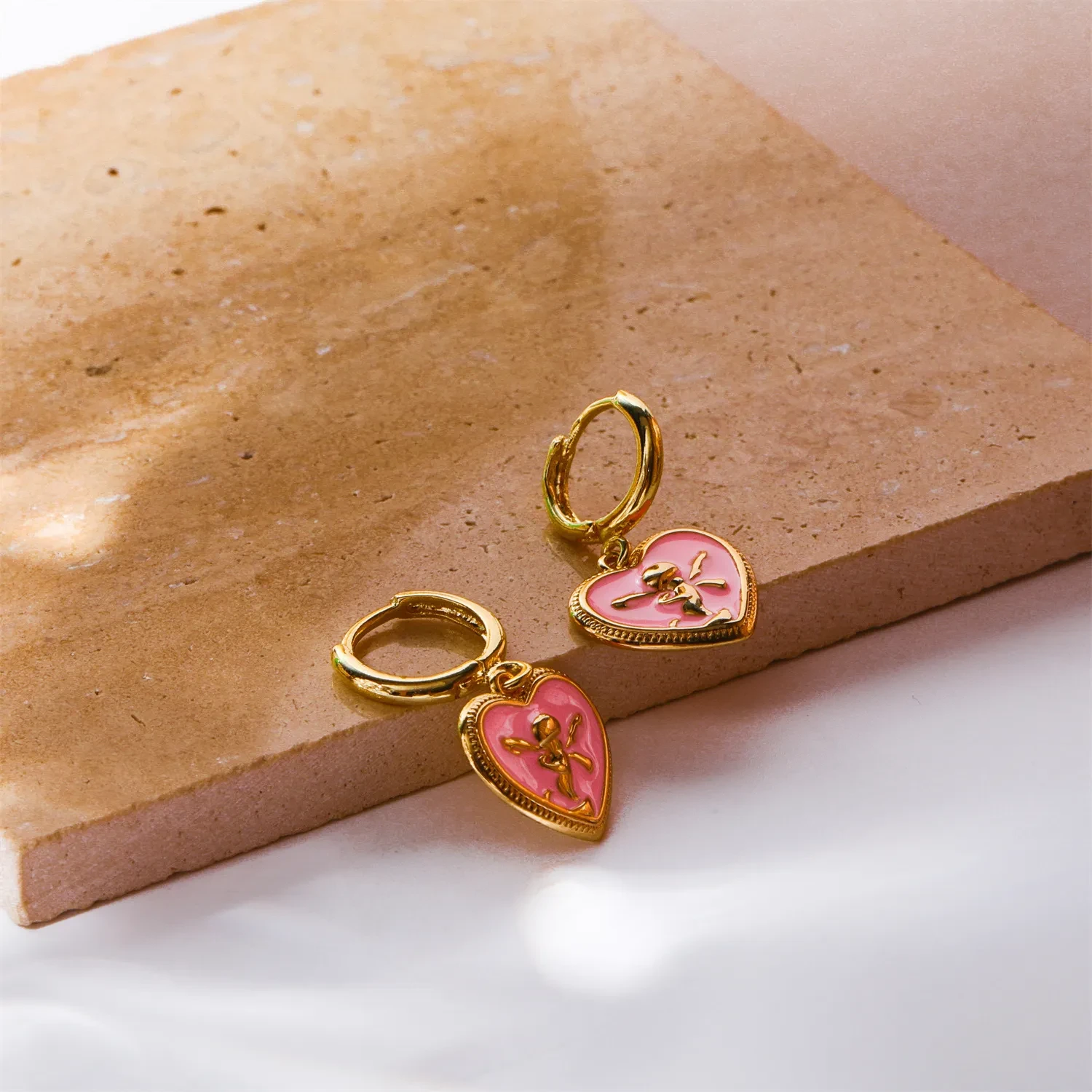 Titanium Steel Pink Peach Heart Women's Earrings