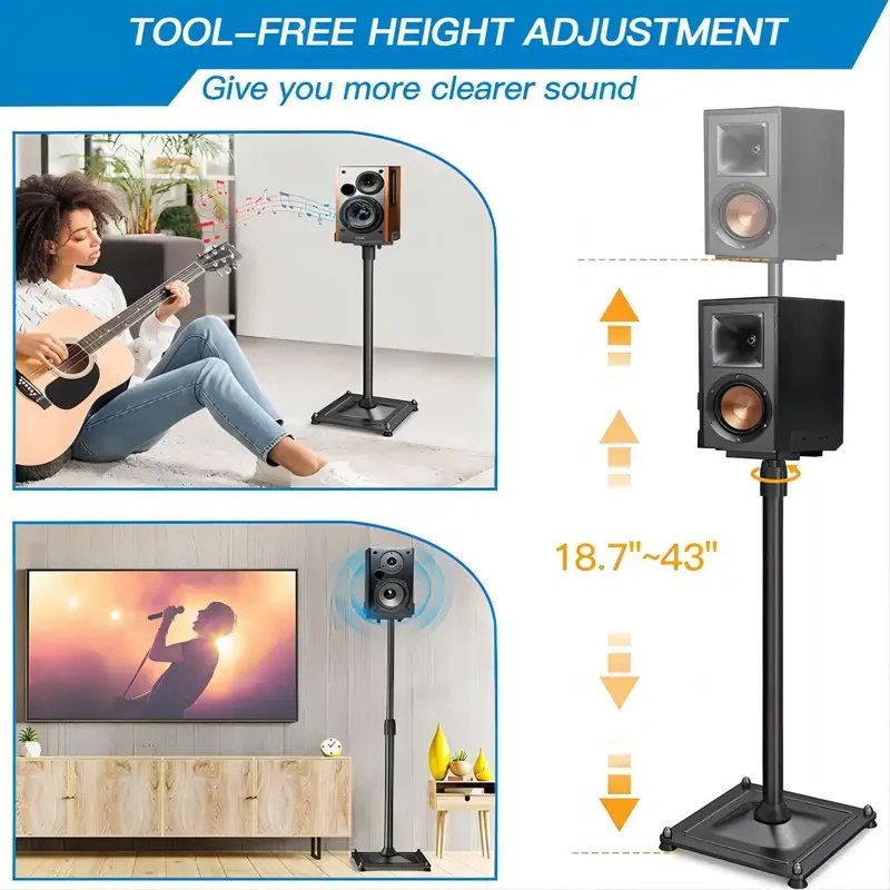 Square Base Universal Retractable Speaker Stands - Pair, Height Adjustable
