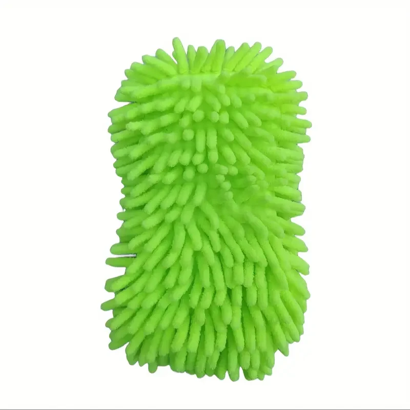 1pc Car Wash Mitt Chenille Microfiber Wash Sponge & Ultra-Absorbent Microfiber Waffle Drying Towel
