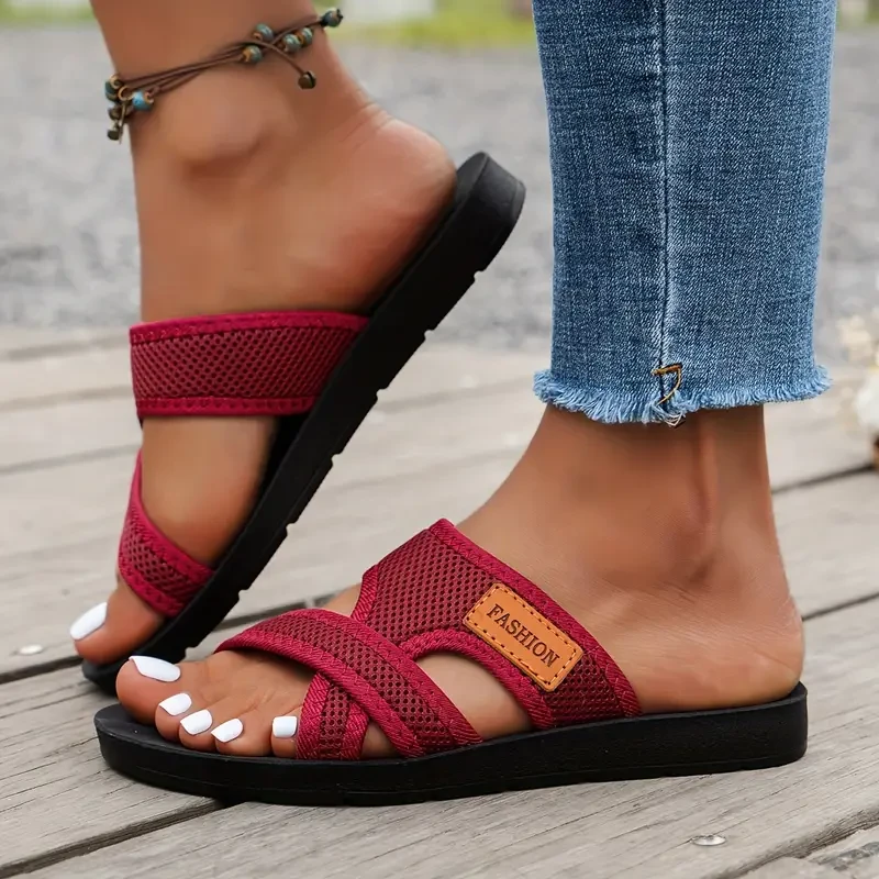 Womens Hollow Mesh Slide Sandals