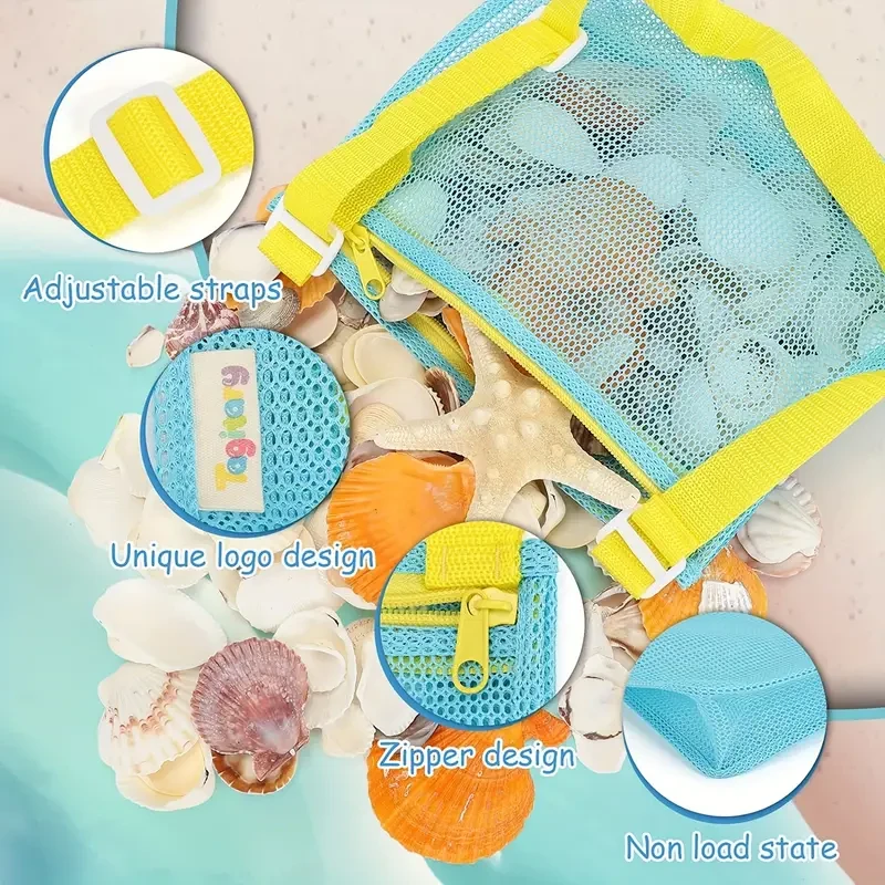 3pcs Vibrant Mesh Beach Toy Bags for Youngsters