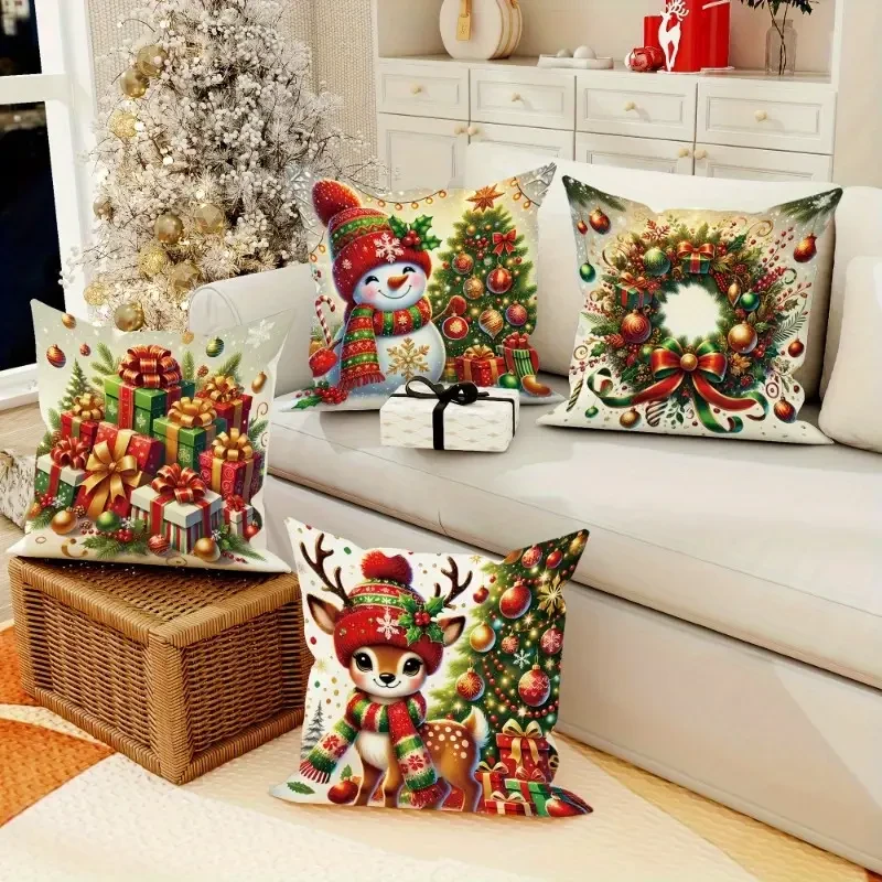 4pcs Vintage Christmas Velvet Throw Pillow Covers
