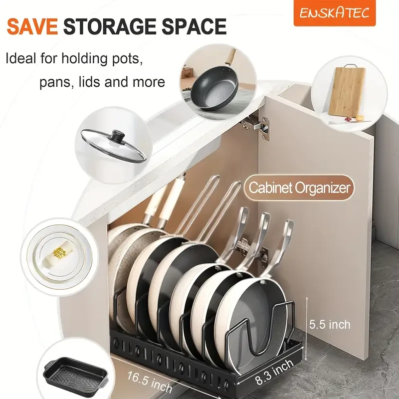 1pc Pull-Out Kitchen Pot and Pan Organizer Rack