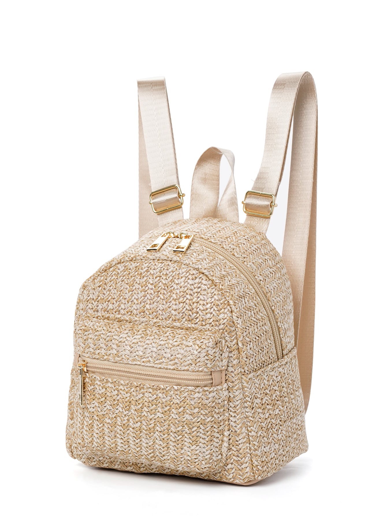 Ethnic Minorities Double Layer Zipper Casual Cool Backpack Straw Backpack
