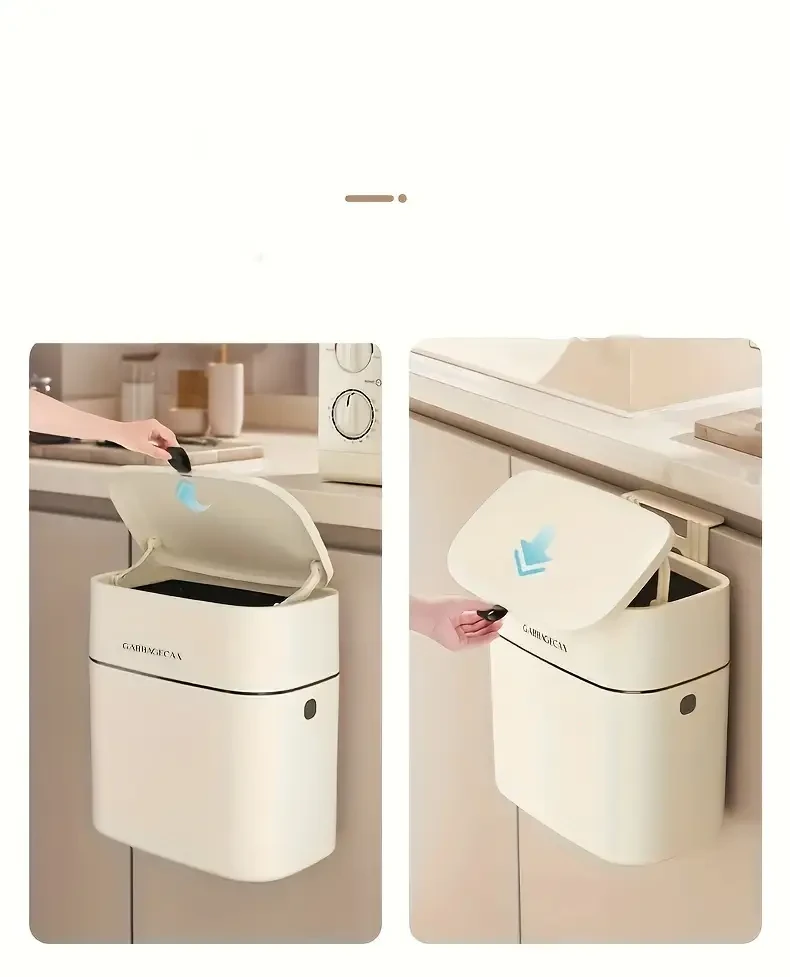 1pc Wall Mounted Trash Can, Household Large Capacity Living Room Toilet Good Appearance Horizontal With Lid Slim Garbage Can, Kitchen Accessories